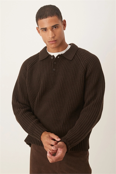 Свитер-поло из плотной вязаной ткани с ребристой отделкой из смешанной шерсти, увеличенного размера артикул 142202077