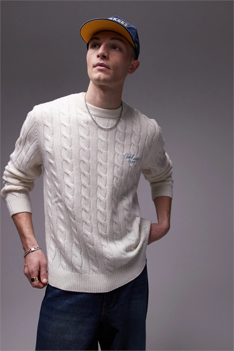 Фирменный свитер с косой вязкой артикул 135806323