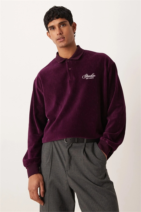 Поло с длинным рукавом из плотной ткани большого размера с вышивкой на груди артикул 153154968