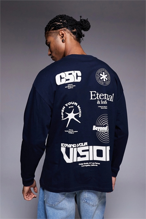 Футболка свободного кроя с длинными рукавами и уличными принтами артикул 149518695