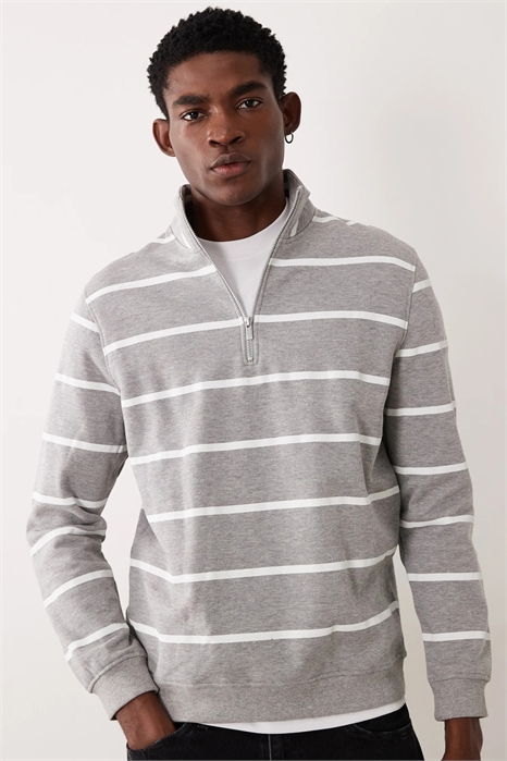 Незаменимая толстовка в полоску с полузастежкой-молнией артикул 150661008