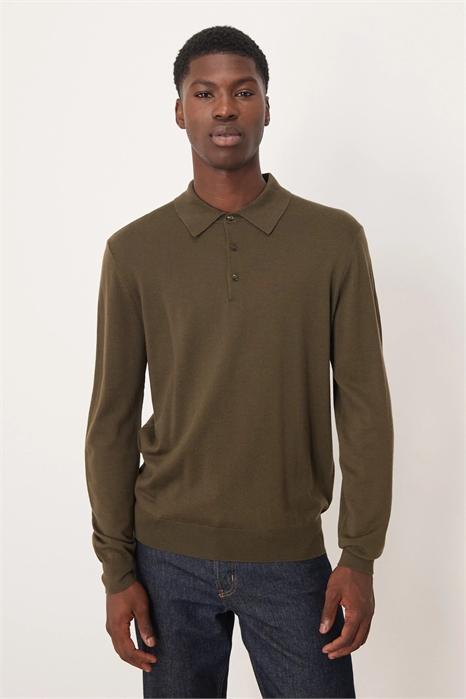 Трикотажная рубашка-поло с длинными рукавами на пуговицах из 100% шерсти артикул 151558801