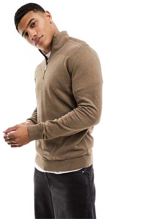 Свитер из трикотажа с высоким воротником и полузастежкой-молнией артикул 129176117