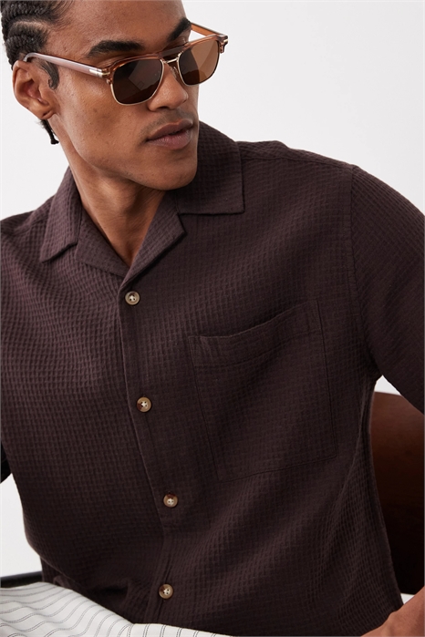 Рубашка свободного кроя с текстурой «вафелька» артикул 152829814