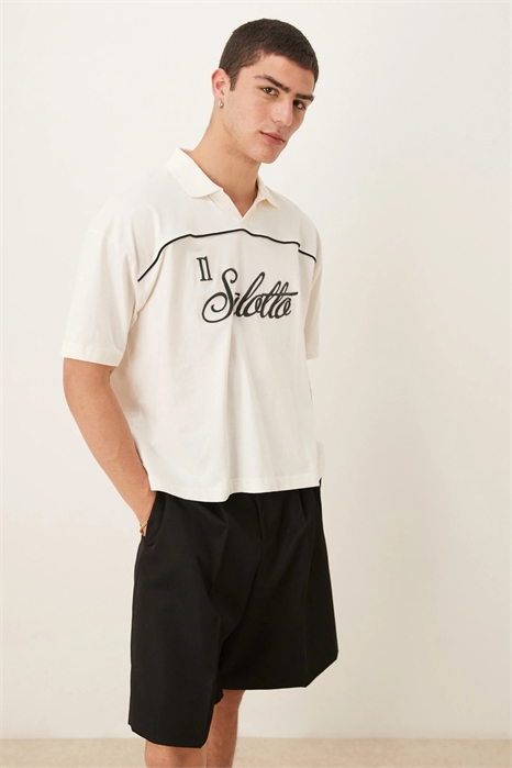 Поло свободного кроя с надписью артикул 142122335