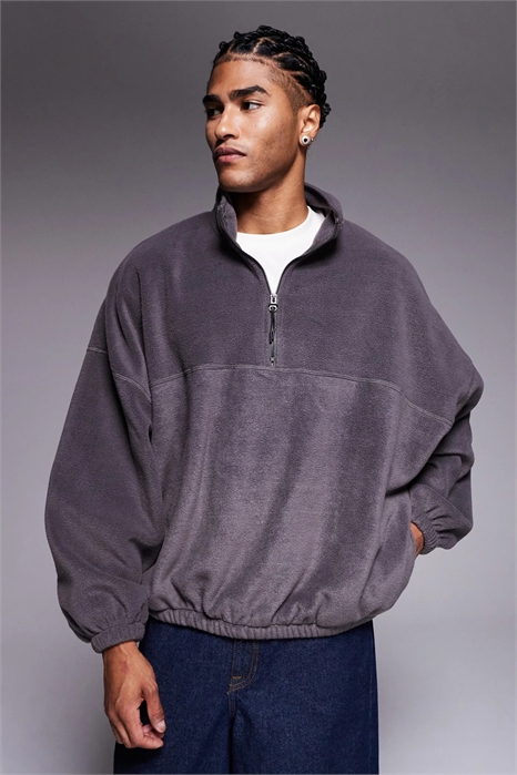 Свободная флисовая толстовка прямого кроя с воротником-воронкой и застежкой-молнией на четверть длины артикул 146924843