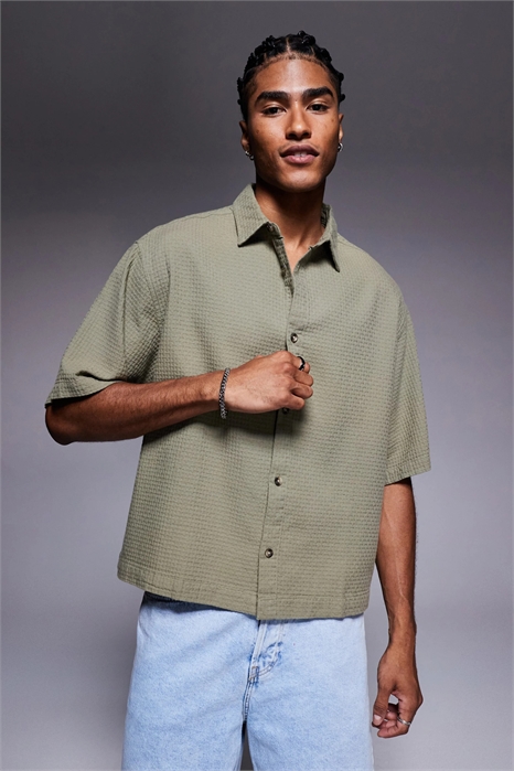 Рубашка свободного кроя с текстурированной поверхностью артикул 143022676