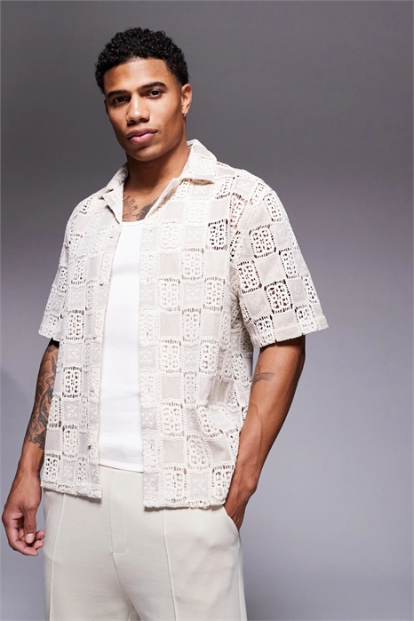 Рубашка премиум-класса свободного кроя, связанная крючком артикул 139876590