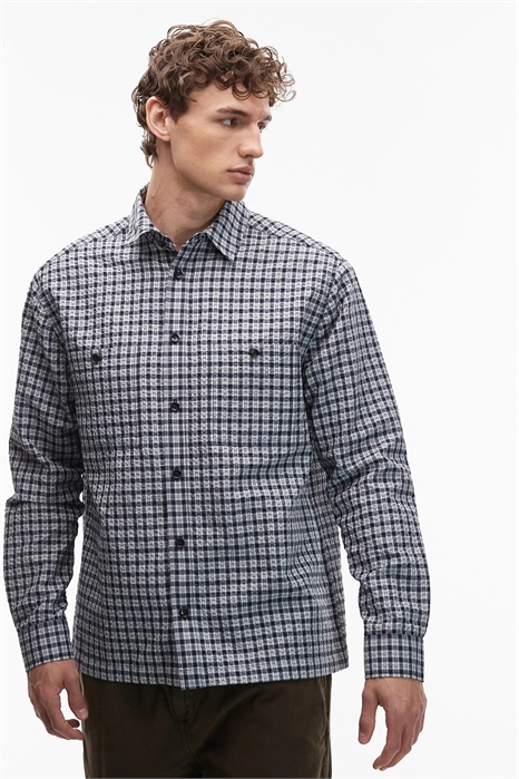 Рубашка свободного кроя в мелкую клетку с карманами артикул 153574451