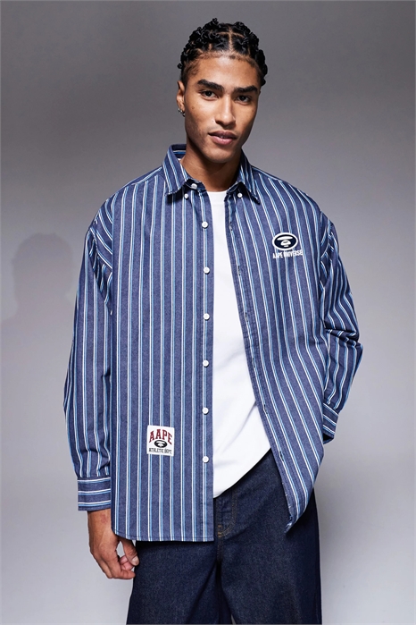 Рубашка с длинными рукавами и полосками Aape by A Bathing Ape в стиле оверсайз артикул 150152323