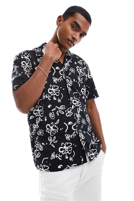 Рубашка с воротником-ревером из смешанного льна с принтом артикул 135357977