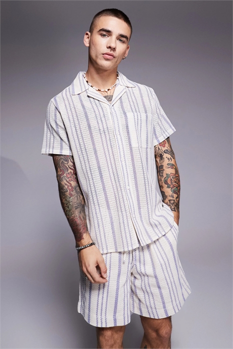 Пляжная рубашка в полоску с короткими рукавами co-ord артикул 139966082
