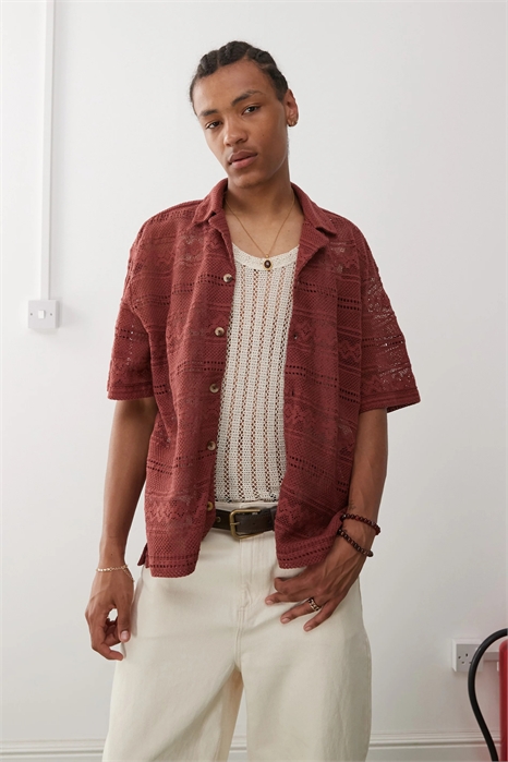 Рубашка с кружевным узором, связанная крючком, с короткими рукавами, ограниченная серия артикул 141461905