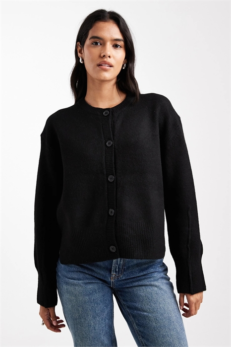 Кардиган прямого кроя с круглым вырезом и боковыми разрезами артикул 142116014