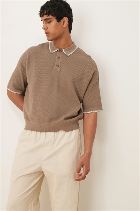 Поло свободного кроя из трикотажа с элементами «одеяльного» стежка артикул 141705073