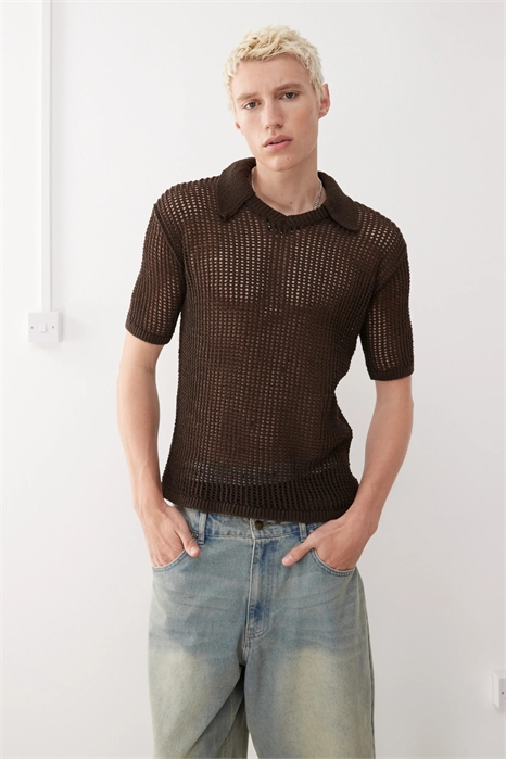 Поло из трикотажа с открытой вязкой артикул 147085203