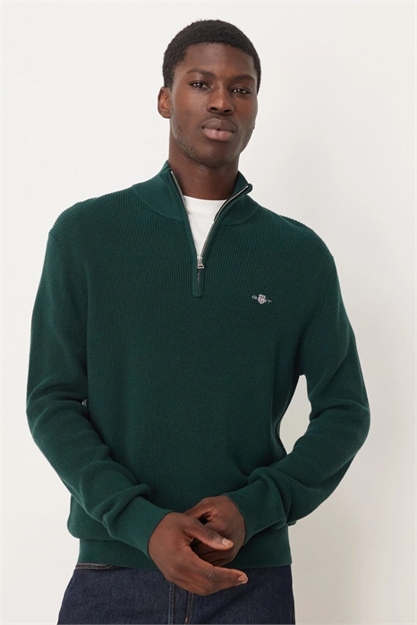 Свитер из трикотажа с ребристой отделкой и полузастежкой-молнией артикул 148881613