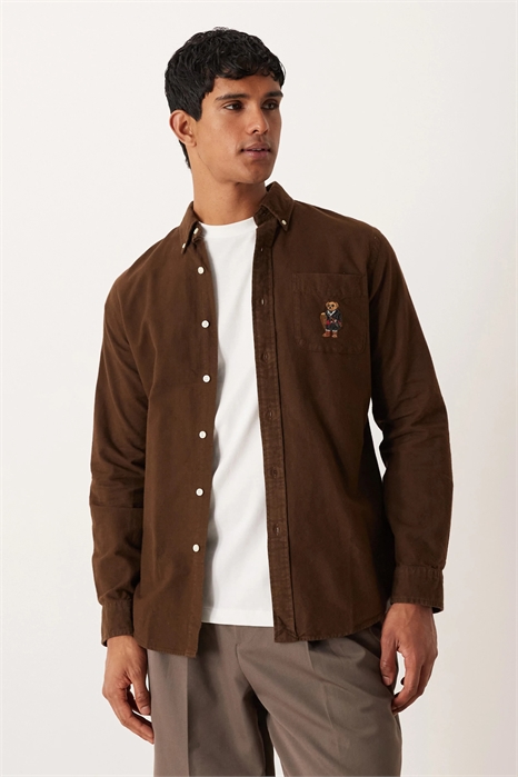 Рубашка из оксфорда с ворсистой поверхностью и логотипом в виде медведя, с индивидуальной посадкой артикул 148371218