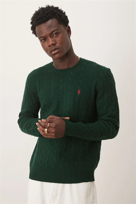 Свитер с логотипом в виде значка, связанный из шерсти узором «коса» артикул 148292301