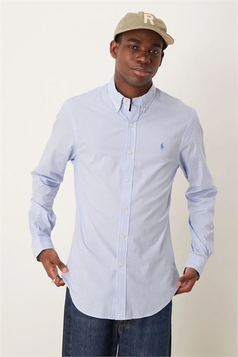 Рубашка из эластичного поплина с логотипом в виде значка, приталенный крой, принт «гусиная лапка» артикул 144765615