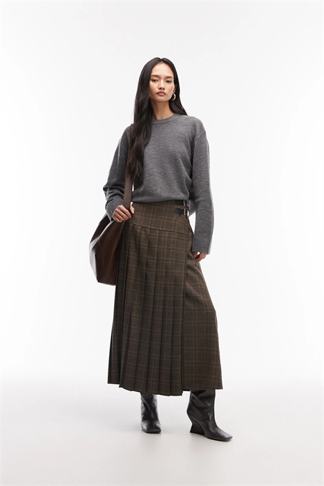 Юбка-килт средней длины с застежкой и складками артикул 154234485