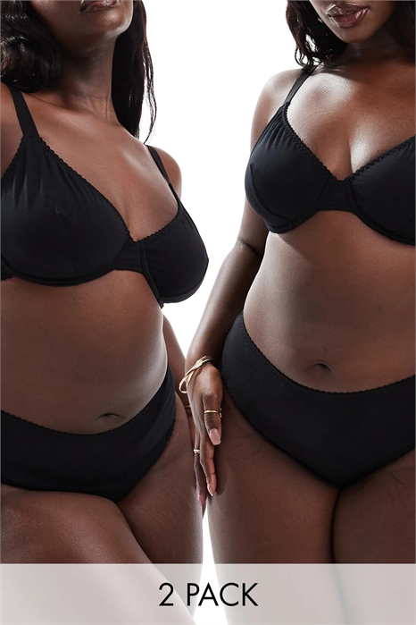 ASOS DESIGN Curve, набор из 2-х хлопковых трусиков-бразилиан «Мила» артикул 135228893