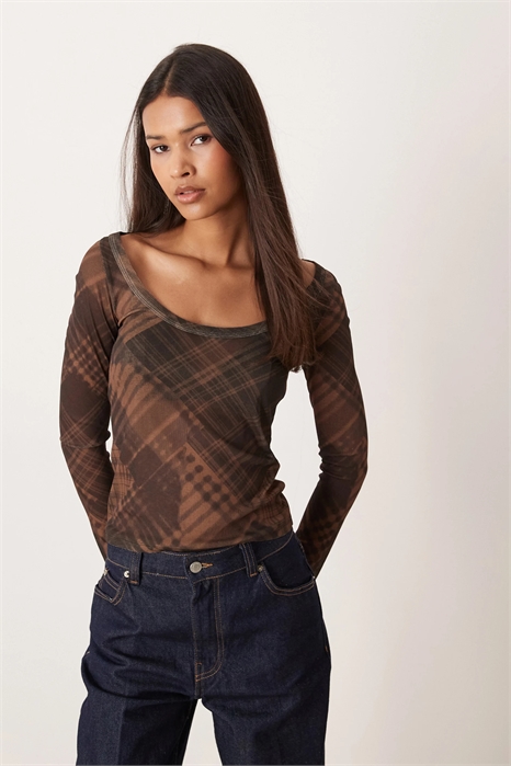 Топ с круглым вырезом из прозрачной сетки в клетку артикул 154636771