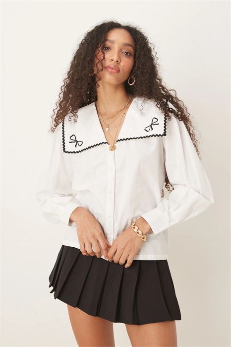 Блузка с воротником с бантиком в стиле Бингли артикул 142201320