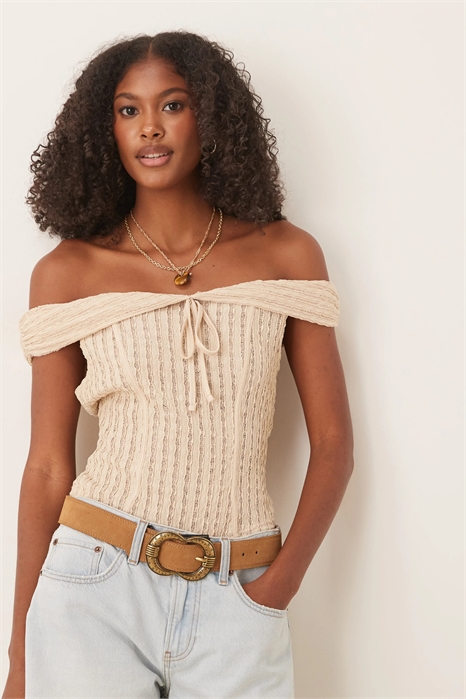 Топ с открытыми плечами и фактурной текстурой, с завязками артикул 147017270