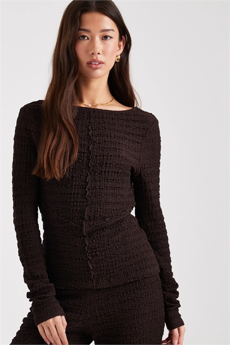 Комбинируемый топ с длинными рукавами и фактурной текстурой, с декоративными швами и вырезом на спине артикул 150480469