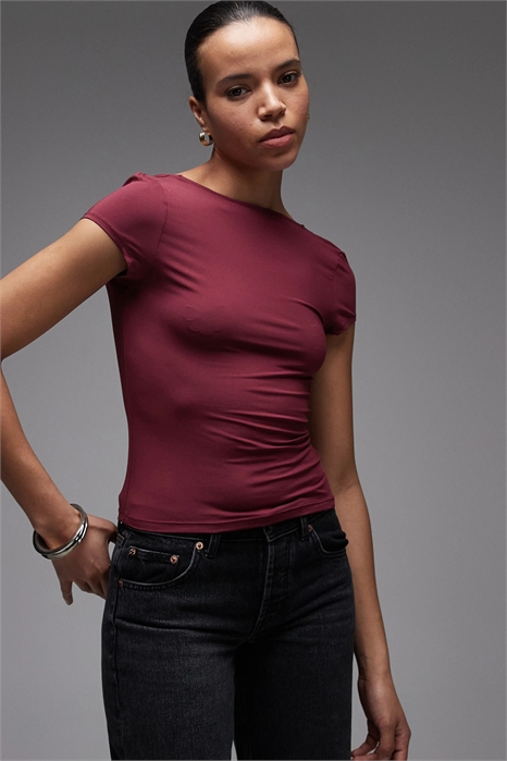 Топ с короткими рукавами-крылышками и вырезом на спине артикул 151962137