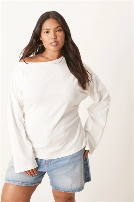 ASOS DESIGN: футболка с длинными рукавами, открытыми плечами и корсетной талией для полных артикул 147661242