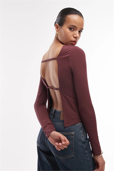 Облегающий топ с открытой спиной и длинными рукавами артикул 151995774