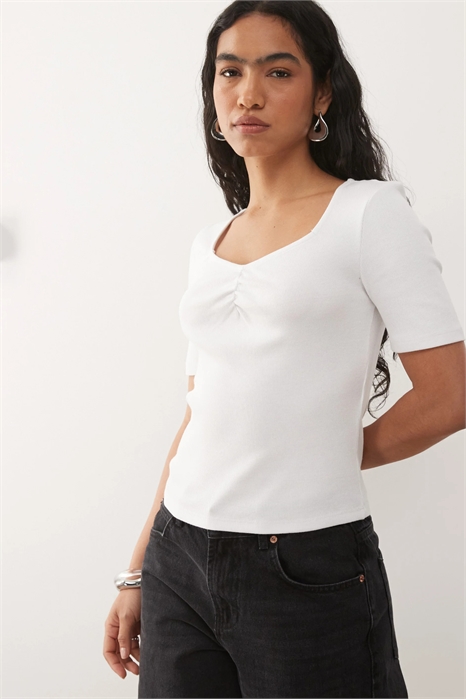 Футболка с квадратным вырезом и ребристой отделкой, украшенная рюшами артикул 154461425