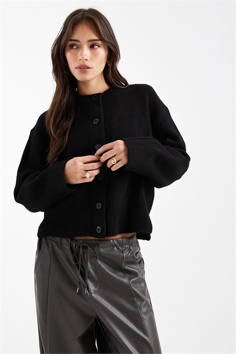 Кардиган прямого кроя с круглым вырезом и боковыми разрезами артикул 152473256