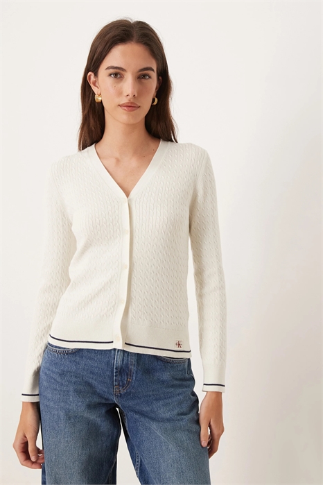 Кардиган с тканой этикеткой и узором «коса» артикул 154174092