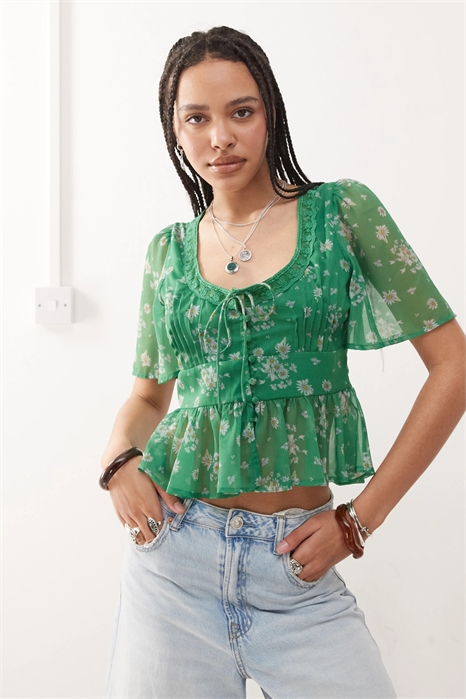 Блузка цвета чая с кружевным воротником артикул 140261891