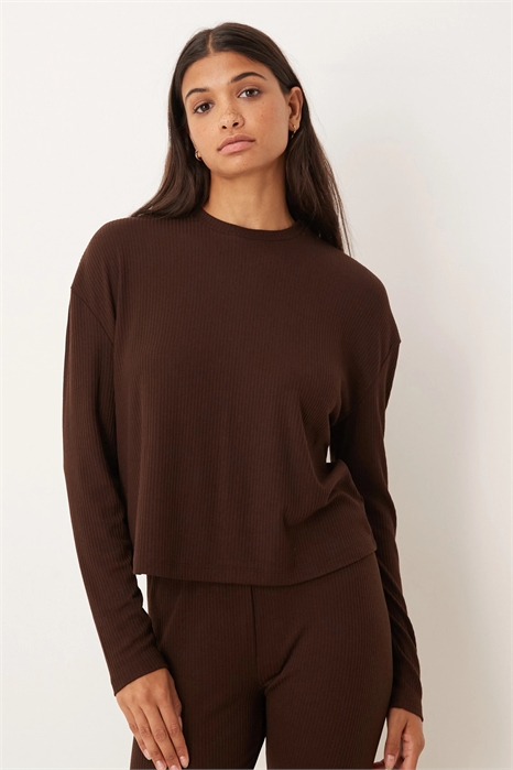 Топ с длинными рукавами из ребристой ткани и декоративной отделкой артикул 147016208