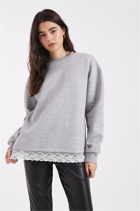 Свитшот свободного кроя с кружевным подолом артикул 153887238