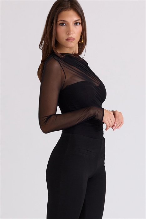Боди из драпированной сетки черного цвета от Orelia артикул 153687821