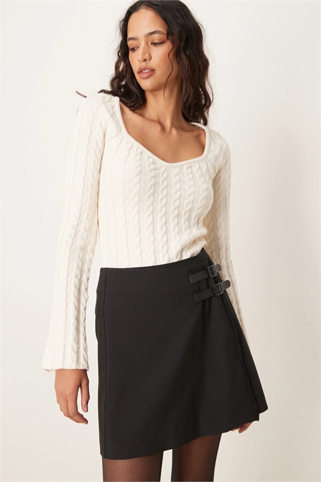 Юбка с двойной обвязкой и необработанными краями артикул 140889290