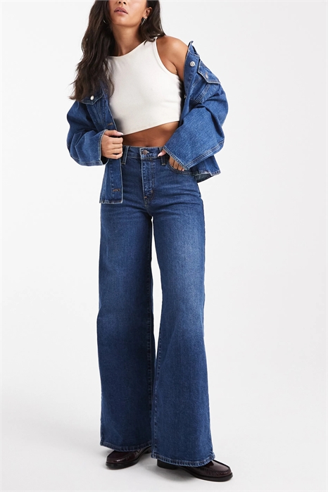 Джинсы с высокой талией, эластичным поясом и широкими брючинами, модель 728 артикул 142430694