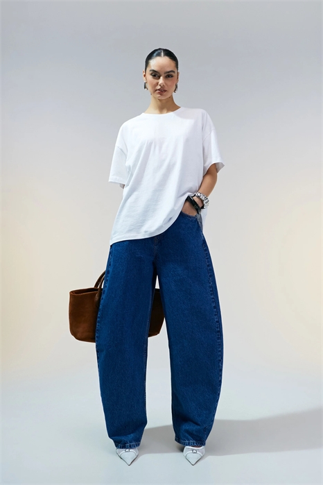 Джинсы с высокой талией и широкими брючинами артикул 140292762