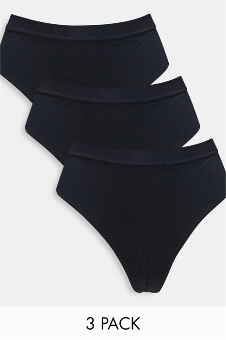 Набор из 3-х пар стрингов с высокой талией и бесшовной ребристой отделкой артикул 124228713