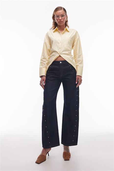 Джинсы с низкой посадкой и широкими брючинами, украшенные заклепками артикул 149516197