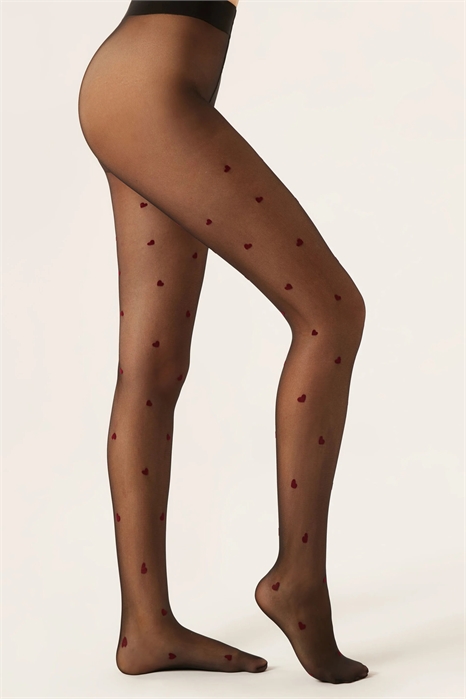 Прозрачные колготки с всепокрывающим флоковым рисунком в виде сердечек артикул 153374666