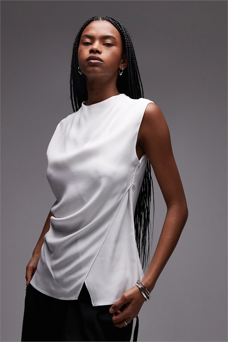 Топ без рукавов с атласным перекрещивающимся вырезом спереди артикул 142740674