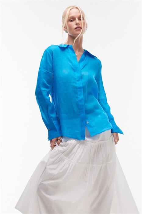 Рубашка из рами с полупрозрачной тканью и длинными рукавами артикул 146791223