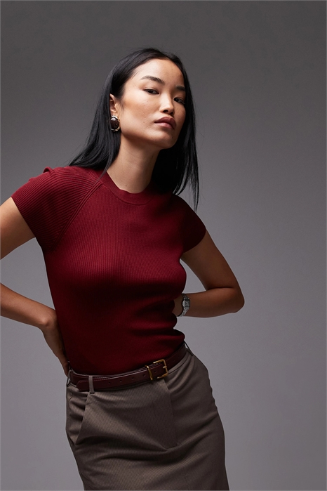 Трикотажный топ с высоким воротником и короткими рукавами артикул 150200886