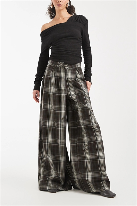 Брюки с широкими штанинами и складками артикул 154340881